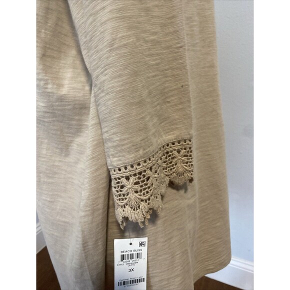 JM Collection Top Womens Plus 3X Tan V-Neck Embellished Blouse - Picture 5 of 12